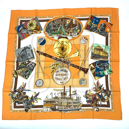 Hermes Carre 90 the Original New Orleans Creole Jazz New Scarf Silk Orange