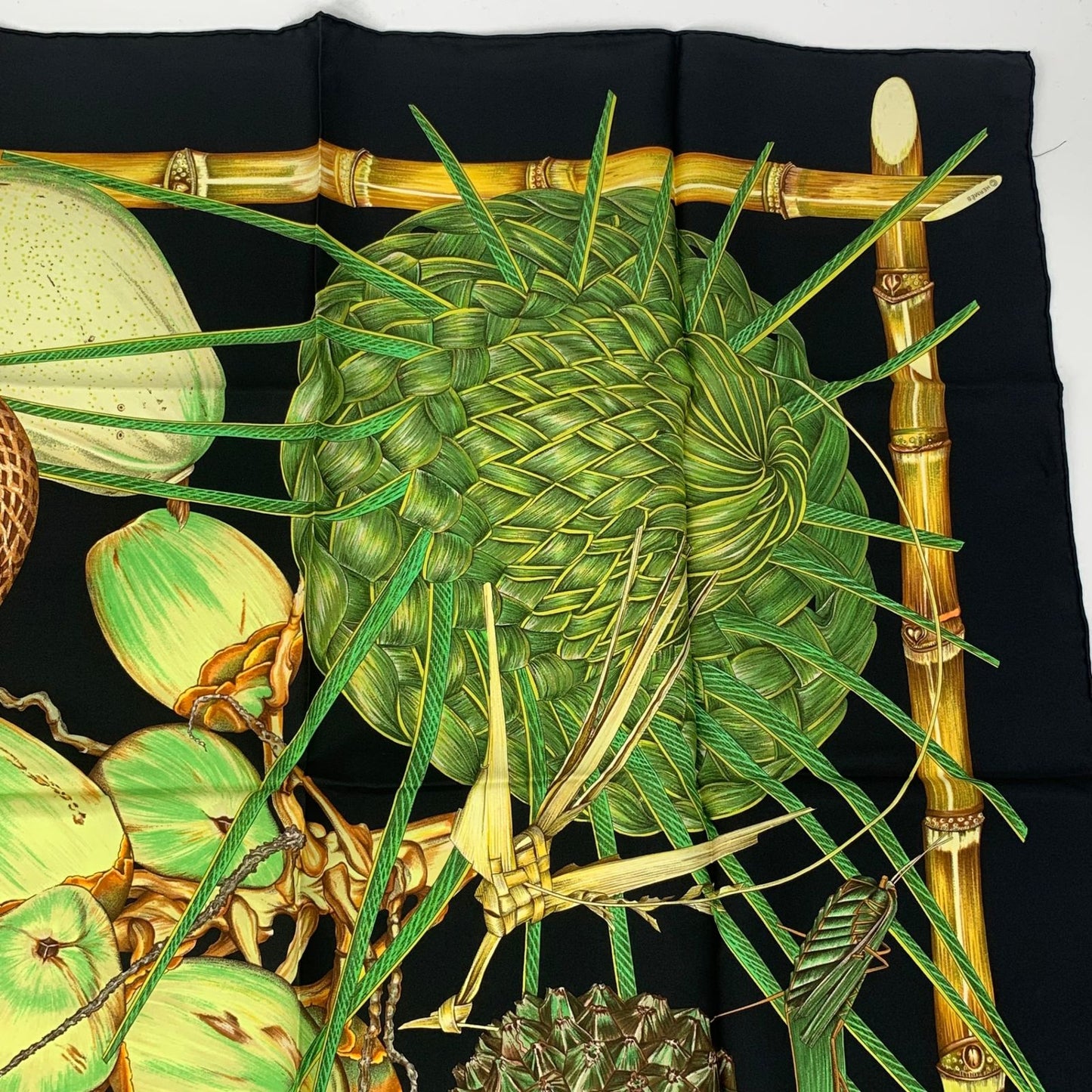 Hermes Carre 90 Jardin Creole Cles Or's Paradise Silk Scarf Black — view 3
