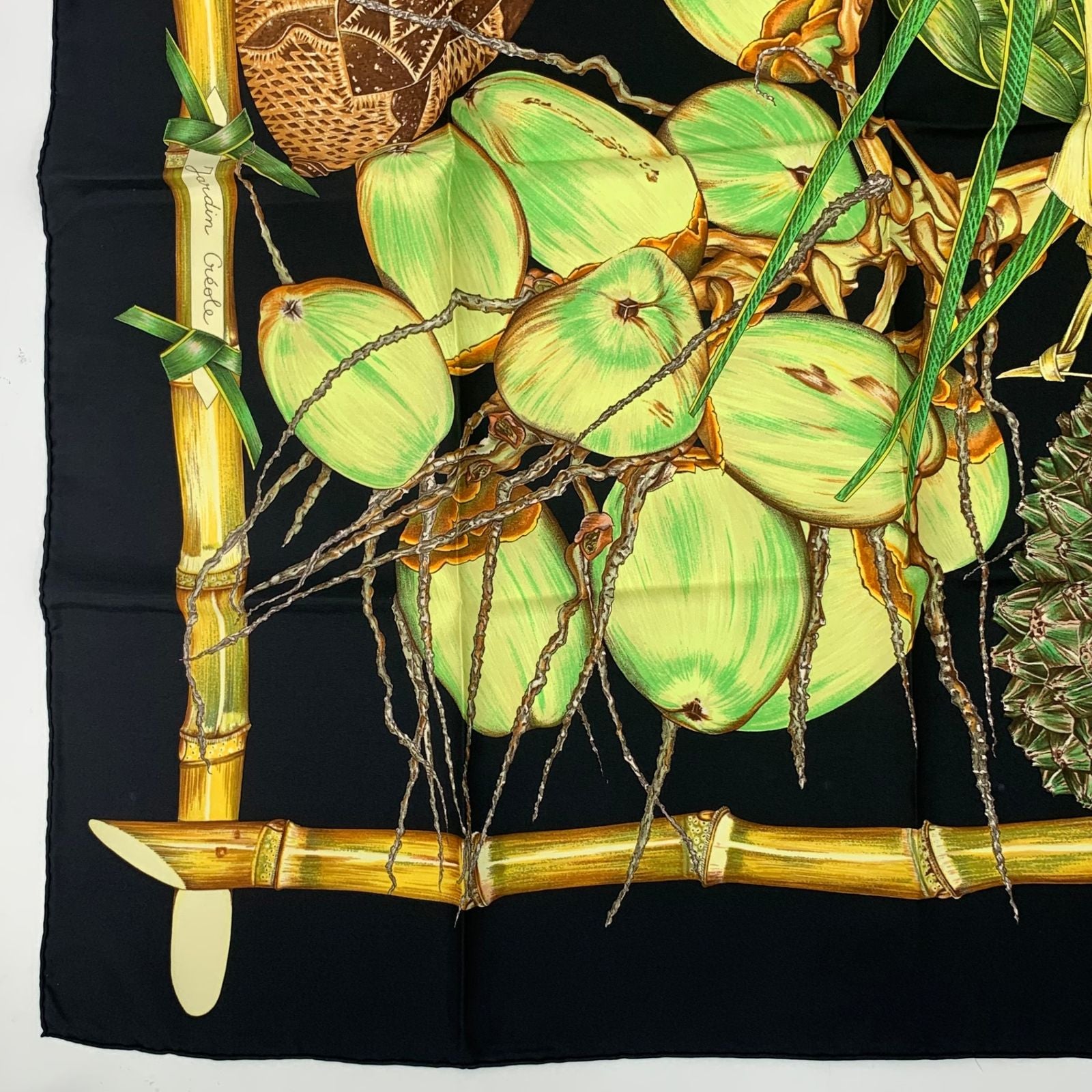 Hermes Carre 90 Jardin Creole Cles Or's Paradise Silk Scarf Black — view 4