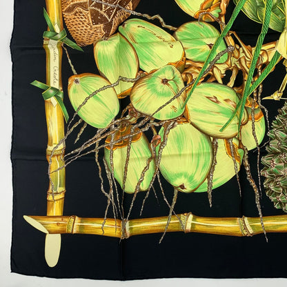 Hermes Carre 90 Jardin Creole Cles Or's Paradise Silk Scarf Black — view 4