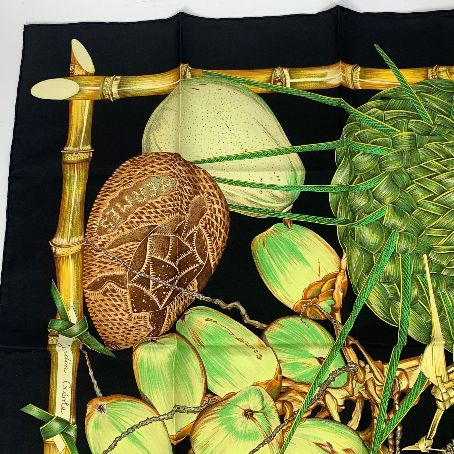 Hermes Carre 90 Jardin Creole Cles Or's Paradise Silk Scarf Black — view 2