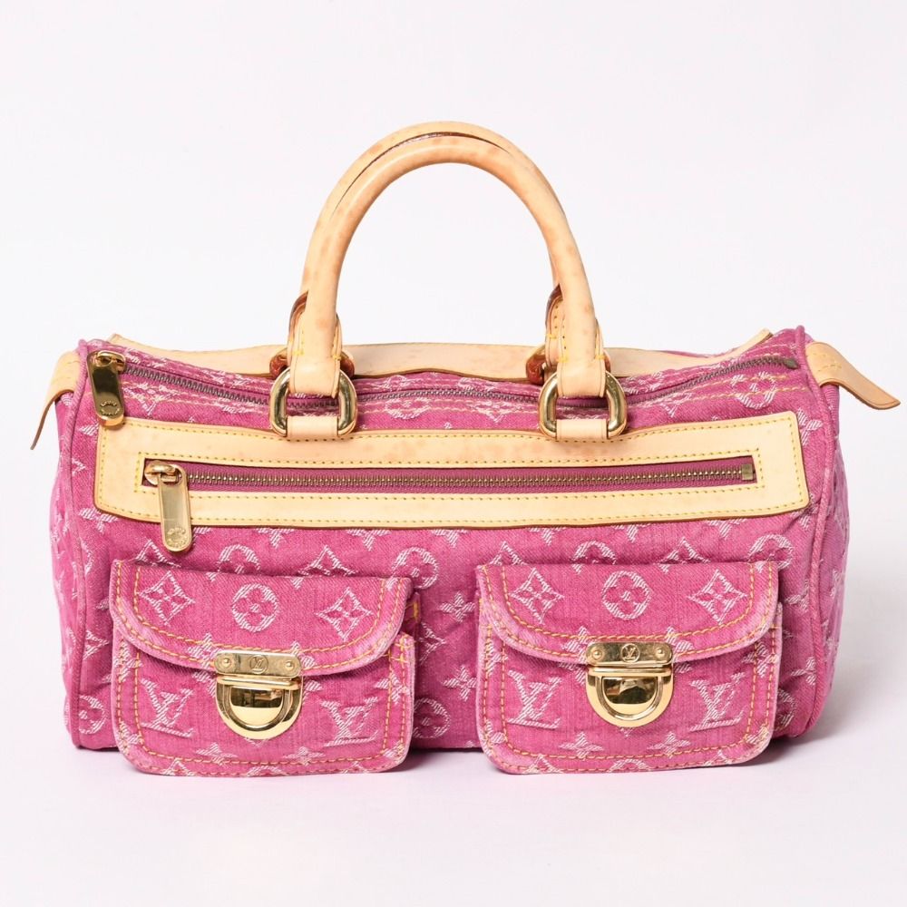Louis Vuitton Neo Speedy Handbag Monogram Denim Gold Pink