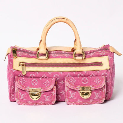Louis Vuitton Neo Speedy Handbag Monogram Denim Gold Pink