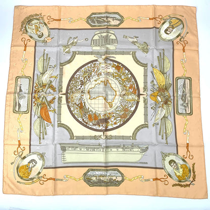 Hermes Carre 90 le Geographe Geographer Silk 100% Beige Scarf