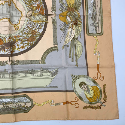 Hermes Carre 90 le Geographe Geographer Silk 100% Beige Scarf — view 5