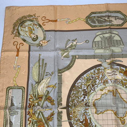 Hermes Carre 90 le Geographe Geographer Silk 100% Beige Scarf — view 2