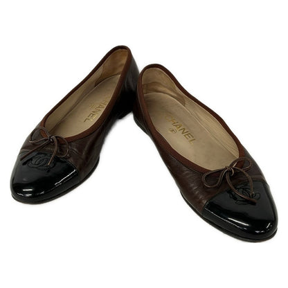 Chanel Flat Shoes 37 Dark Brown Black Ribbon Leather Lambskin — view 2