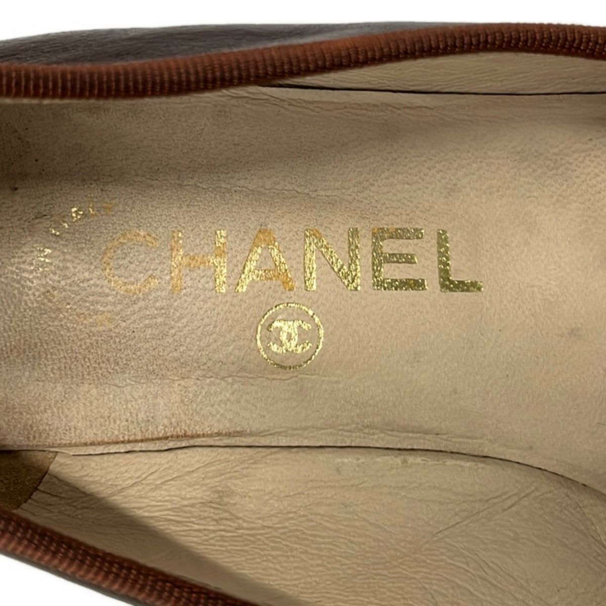 Chanel Flat Shoes 37 Dark Brown Black Ribbon Leather Lambskin — view 5