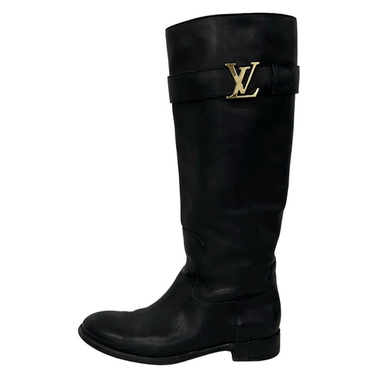 Louis Vuitton Long Boots 37 Black Gold Leather