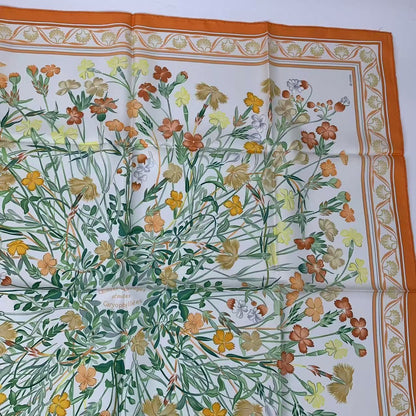 Hermes Carre 90 Wild Carnation and Dianthus Silk Scarf Orange — view 3