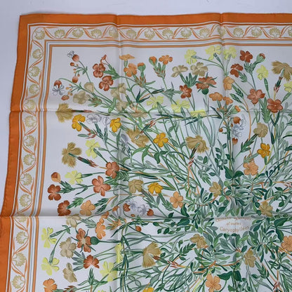 Hermes Carre 90 Wild Carnation and Dianthus Silk Scarf Orange — view 2