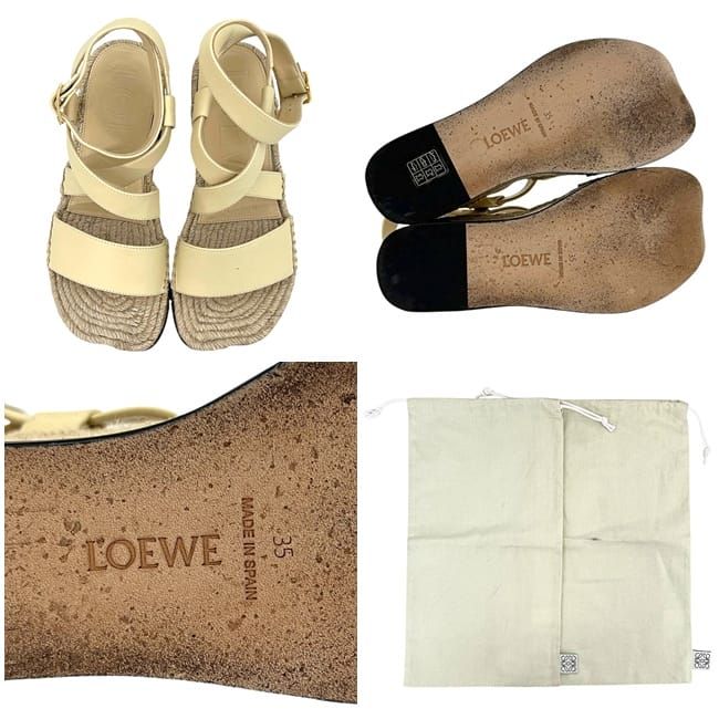 Loewe Thick Sole Sandals Beige Light Yellow Leather Wedges — view 3