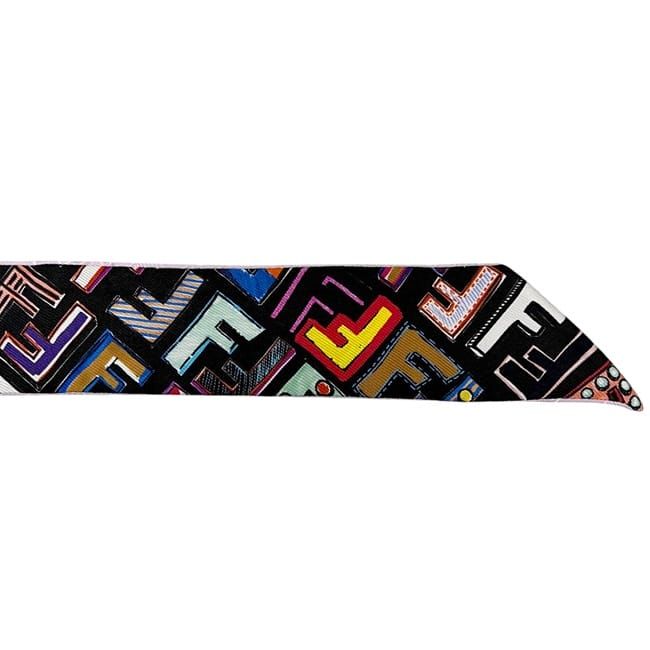 Fendi Ribbon Long Scarf Wrappy Black Multicolor Pink Zucca Already Cleaned FF — view 5