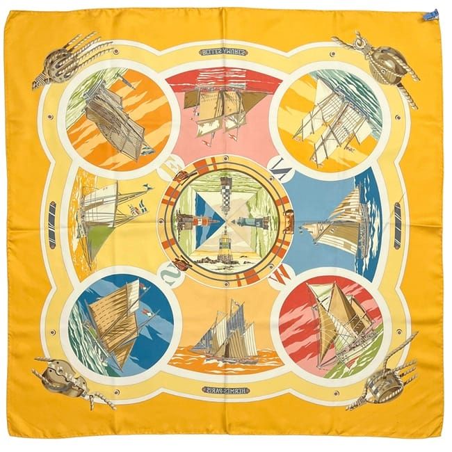 Hermes Scarf Carre 90 Yellow Belles Amures Aesthetics Of Sails Already Cleaned — view 2