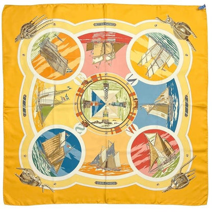 Hermes Scarf Carre 90 Yellow Belles Amures Aesthetics Of Sails Already Cleaned — view 2