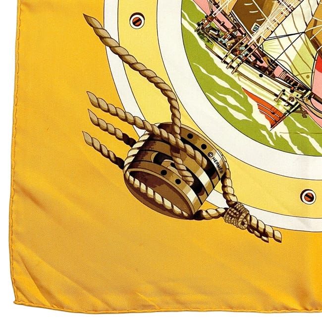 Hermes Scarf Carre 90 Yellow Belles Amures Aesthetics Of Sails Already Cleaned — view 4