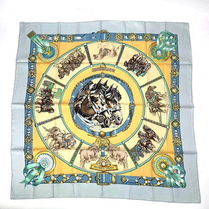 Hermes Carre 90 Chevaux de Trait Taima Silk Scarf Blue