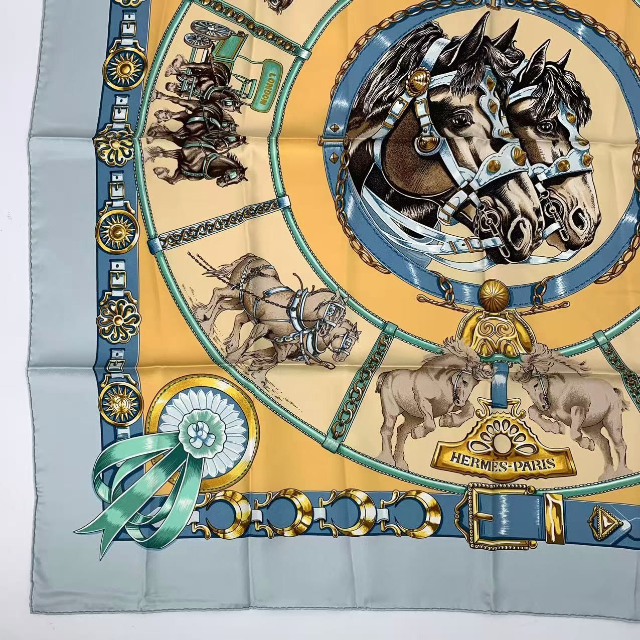 Hermes Carre 90 Chevaux de Trait Taima Silk Scarf Blue — view 4
