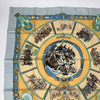 Hermes Carre 90 Chevaux de Trait Taima Silk Scarf Blue — view 2