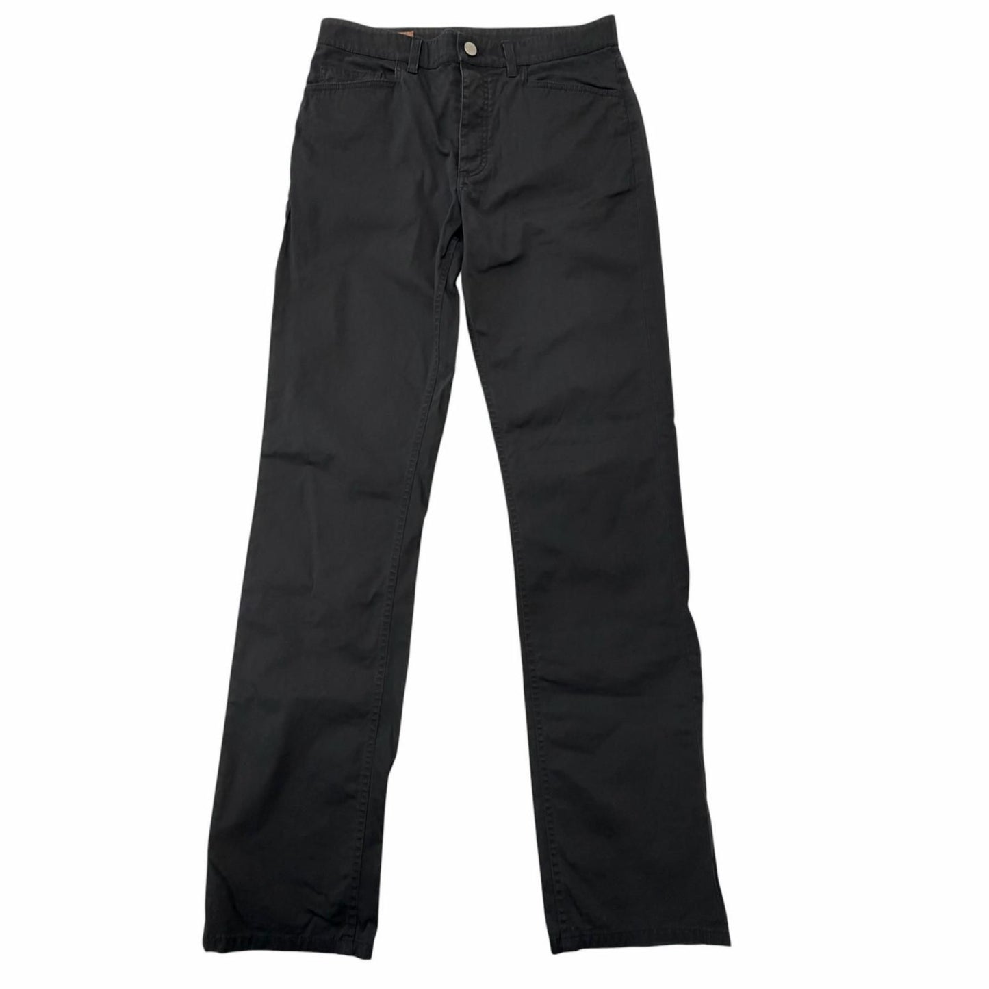 Hermes Series Button Fly Logo Leather Patch Cotton Pants Black 40