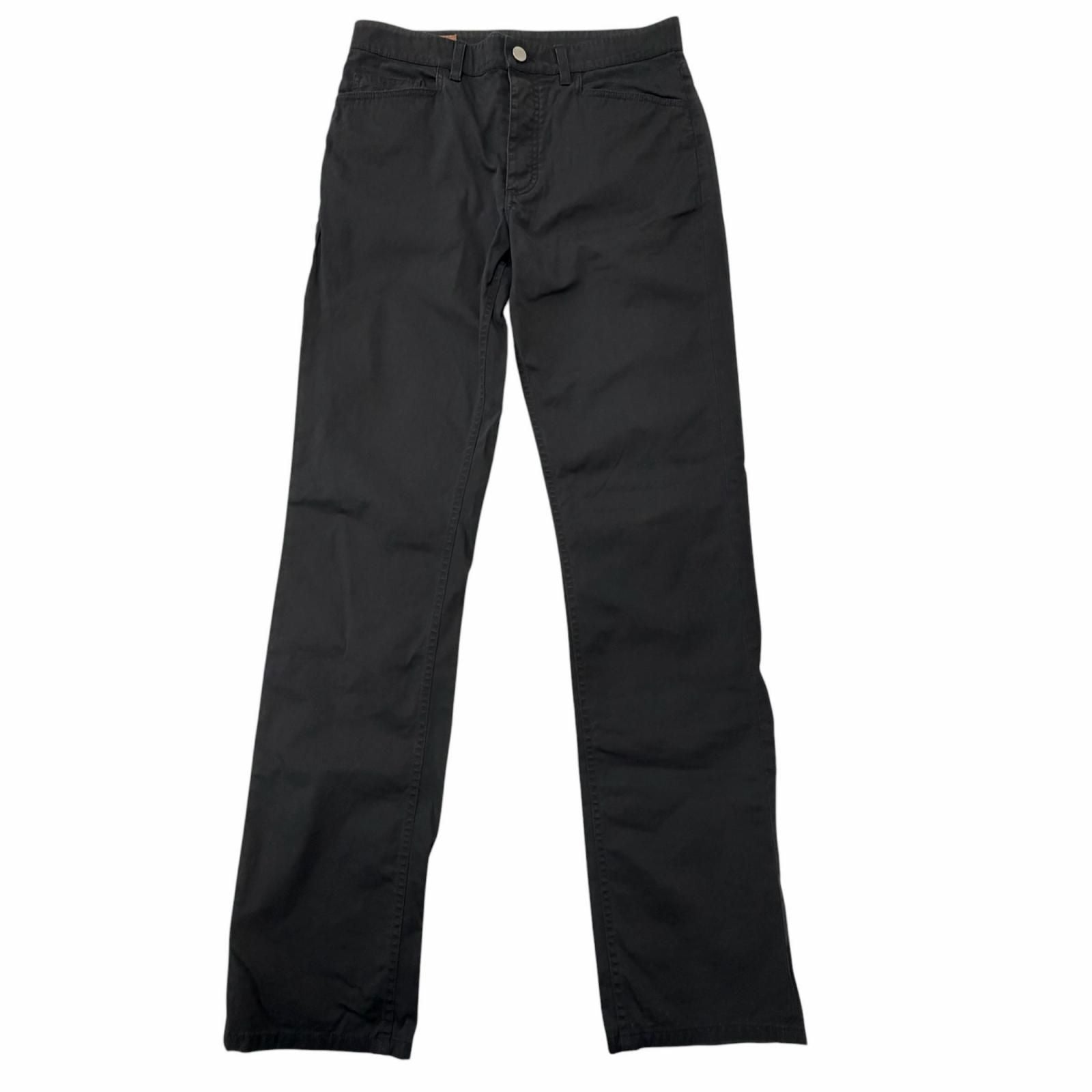 Hermes Series Button Fly Logo Leather Patch Cotton Pants Black 40