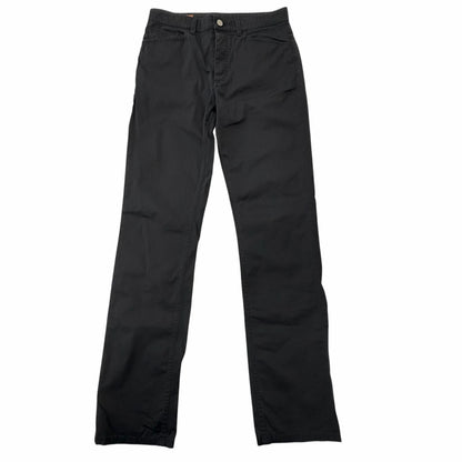 Hermes Series Button Fly Logo Leather Patch Cotton Pants Black 40