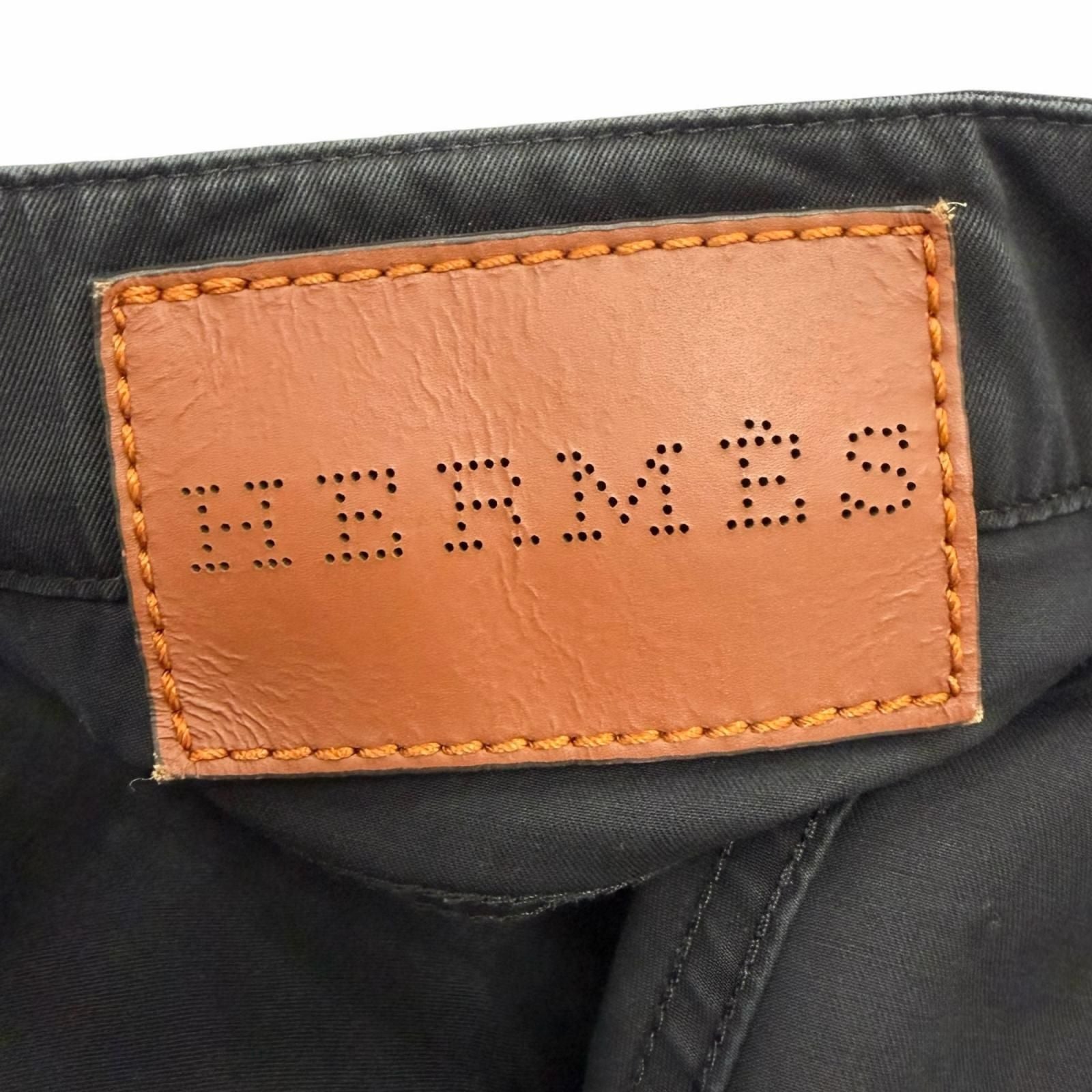 Hermes Series Button Fly Logo Leather Patch Cotton Pants Black 40 — view 5