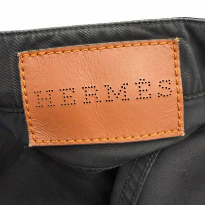 Hermes Series Button Fly Logo Leather Patch Cotton Pants Black 40 — view 5