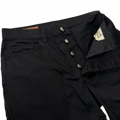 Hermes Series Button Fly Logo Leather Patch Cotton Pants Black 40 — view 3