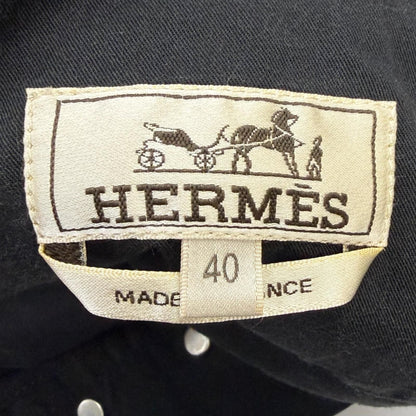 Hermes Series Button Fly Logo Leather Patch Cotton Pants Black 40 — view 7
