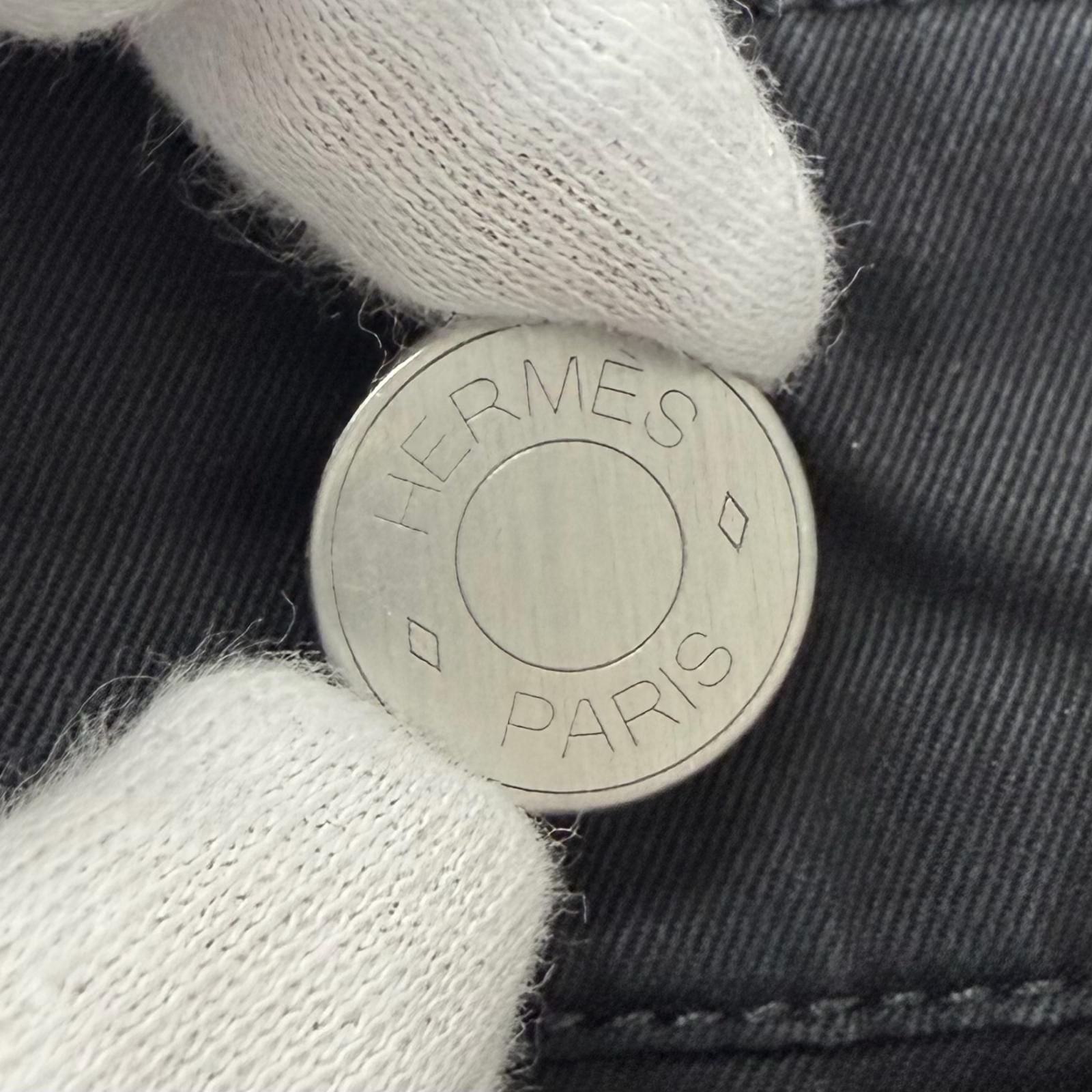 Hermes Series Button Fly Logo Leather Patch Cotton Pants Black 40 — view 6