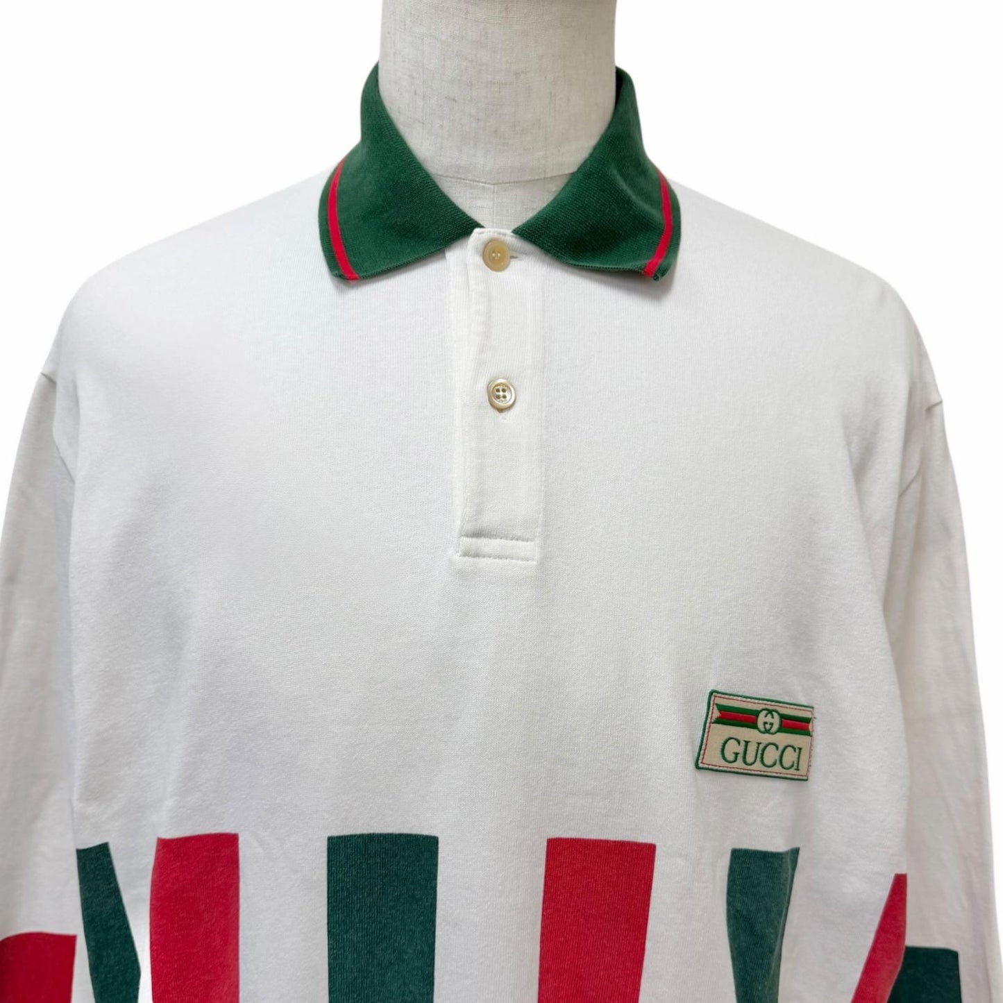 Gucci Web Stripe Long Sleeve Polo Shirt White — view 2
