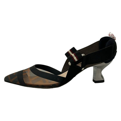 Fendi Sandals 35 Black Beige Multi Mesh