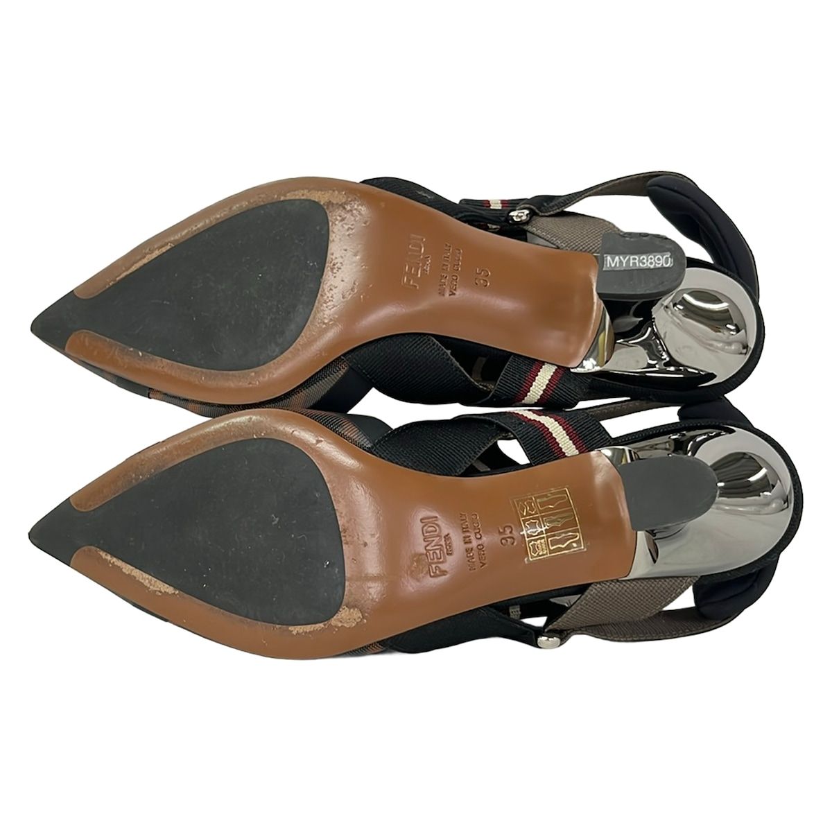 Fendi Sandals 35 Black Beige Multi Mesh — view 4