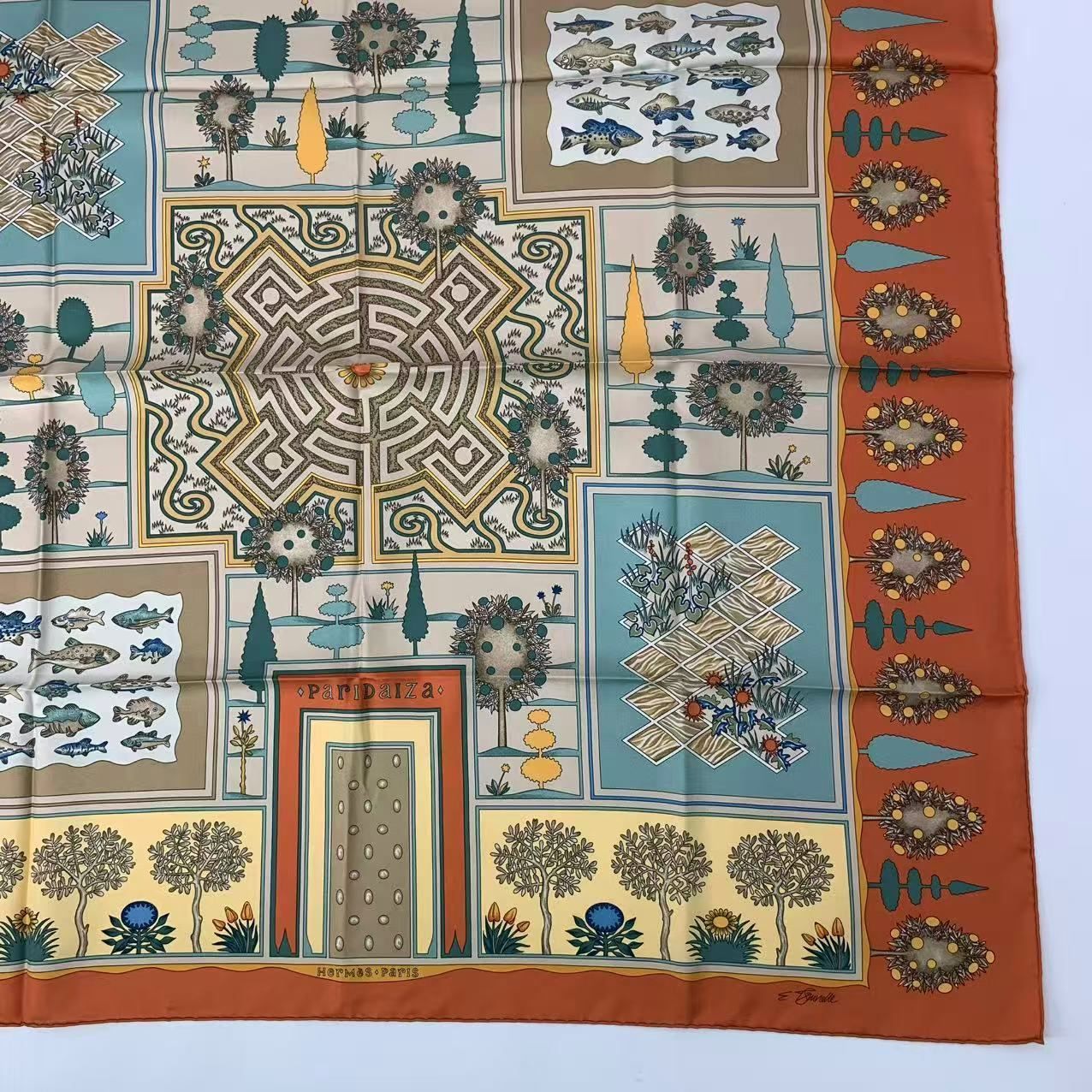 Hermes Carre 90 Scarf Silk Paridaiza Paradise Orange — view 5
