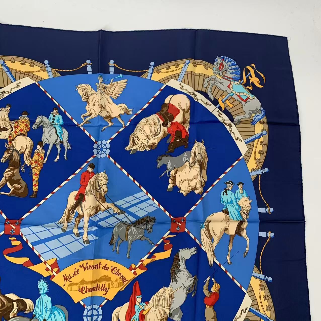 Hermes Carre 90 Scarf Silk Musee Vivant du Cheval Chantilly Chien Thichy Castle — view 3
