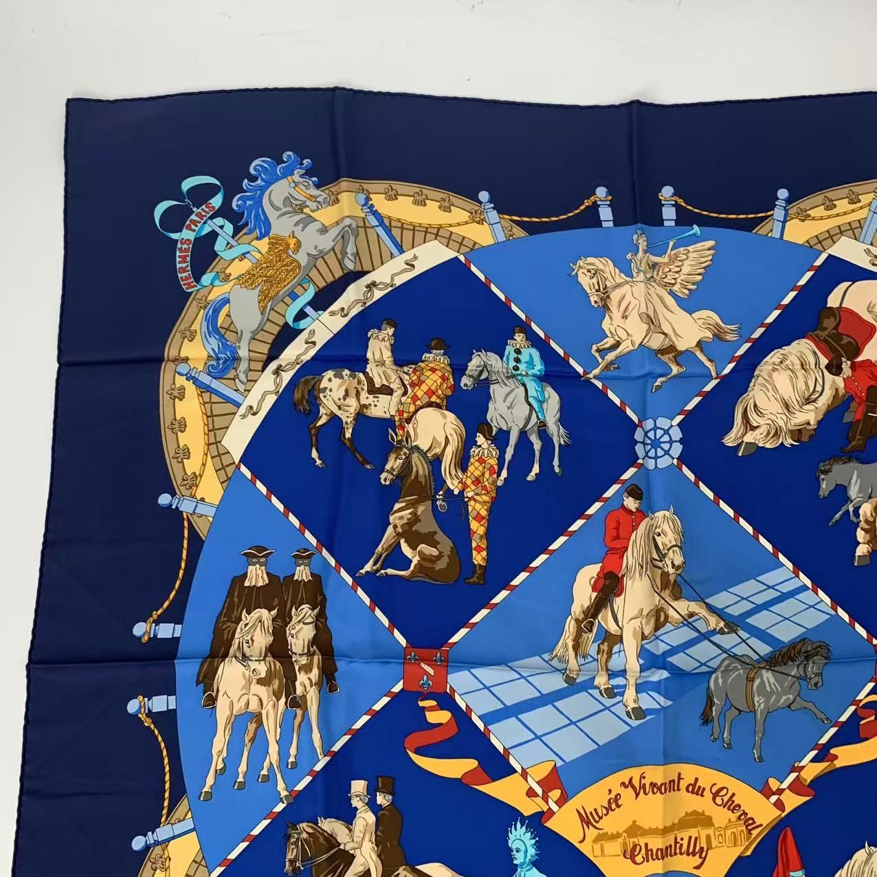 Hermes Carre 90 Scarf Silk Musee Vivant du Cheval Chantilly Chien Thichy Castle — view 2