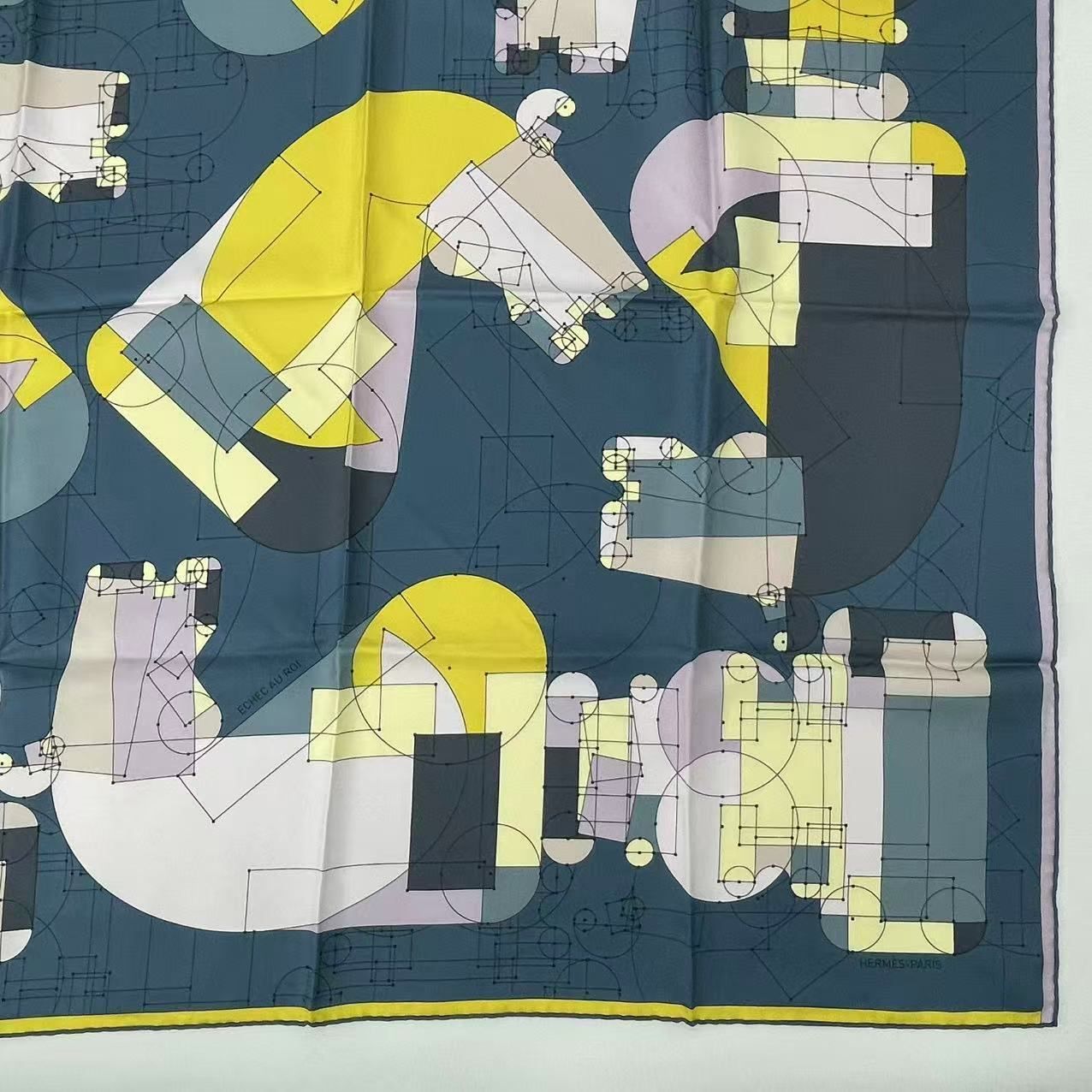Hermes Carre 90 Echec AU Roi Checkmate Scarf Silk Blue — view 5