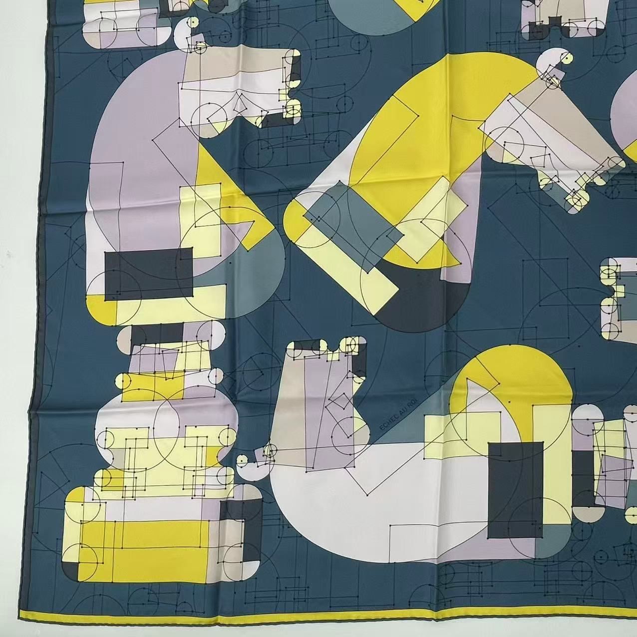 Hermes Carre 90 Echec AU Roi Checkmate Scarf Silk Blue — view 4