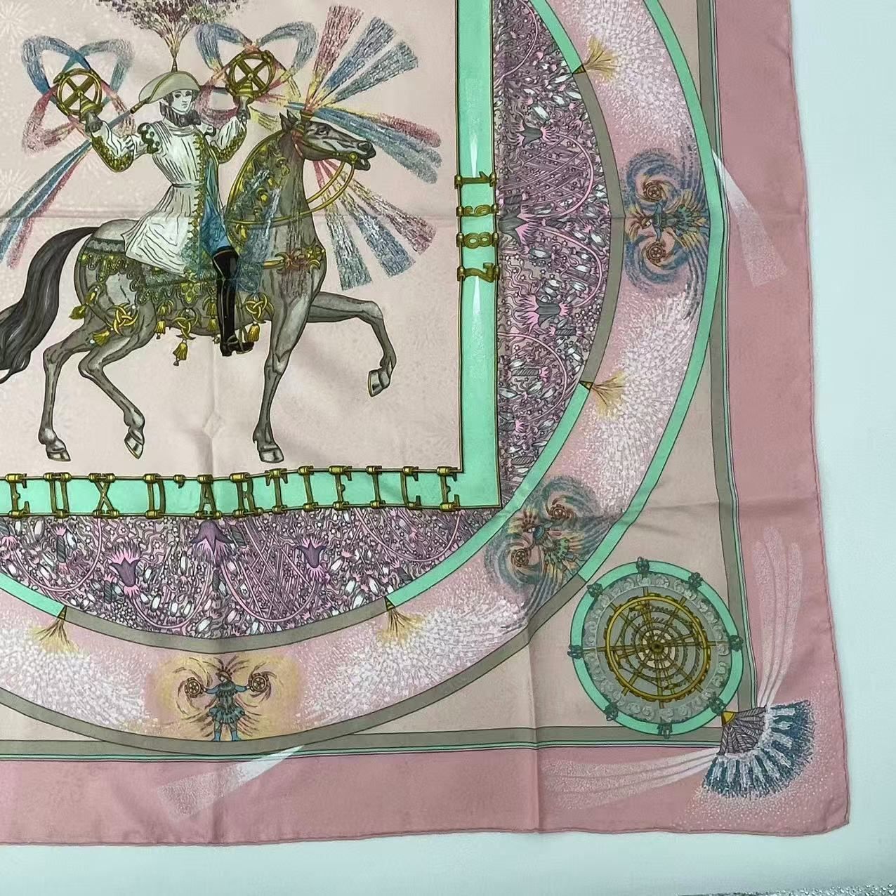 Hermes Carre 90 Silk Scarf Feux Dartifice Flame of Skill Pink — view 5