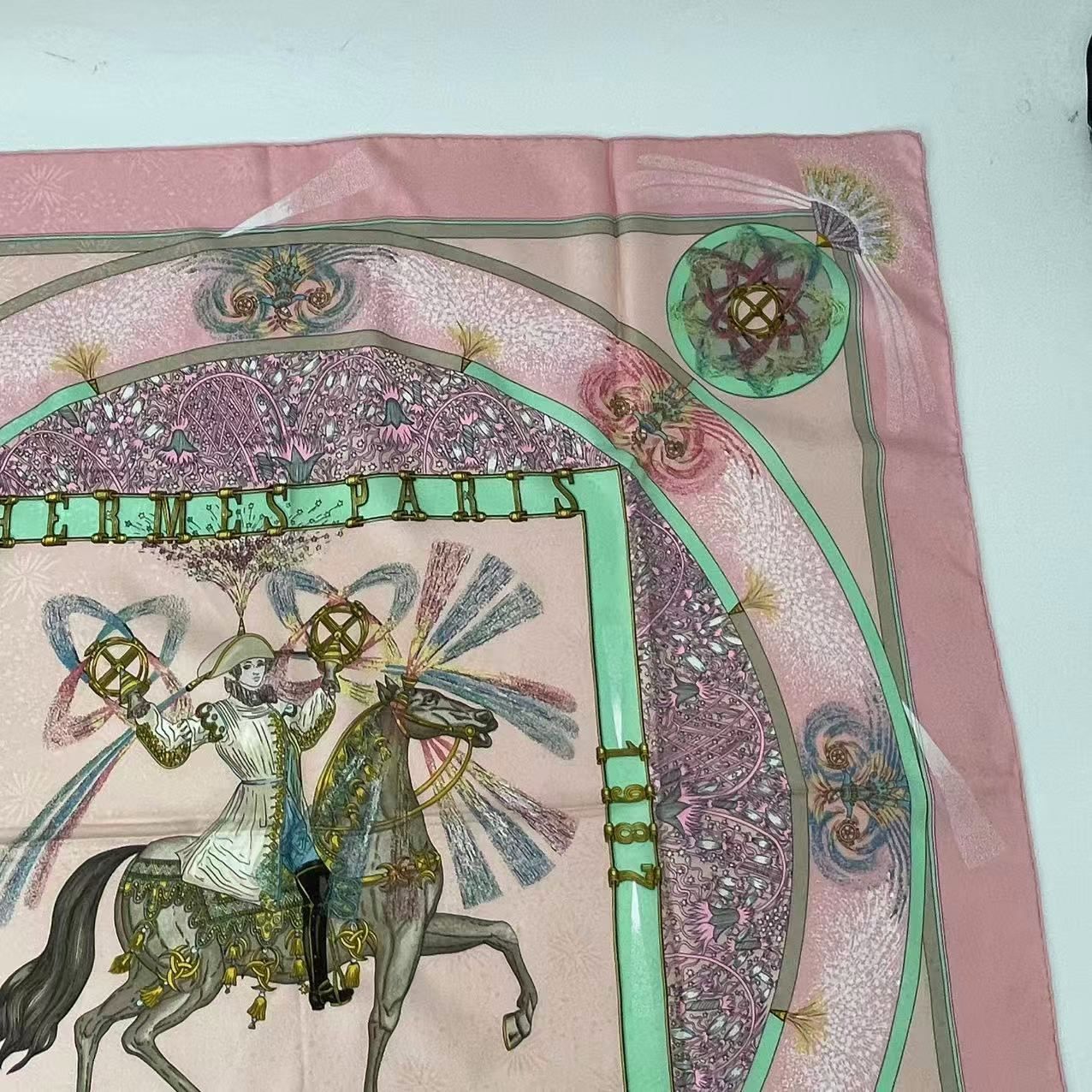 Hermes Carre 90 Silk Scarf Feux Dartifice Flame of Skill Pink — view 3
