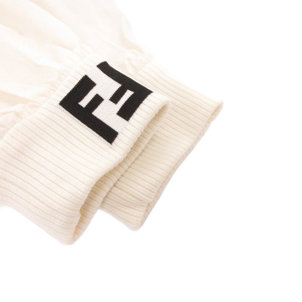 Fendi Shirt Blouse 36 White Double Collar Zucca Pattern FF Logo Rib MG — view 5