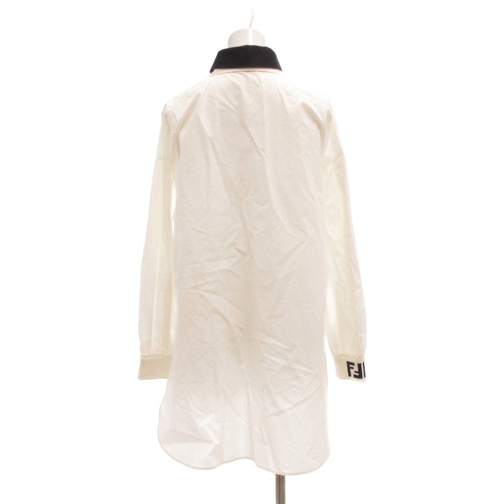 Fendi Shirt Blouse 36 White Double Collar Zucca Pattern FF Logo Rib MG — view 2