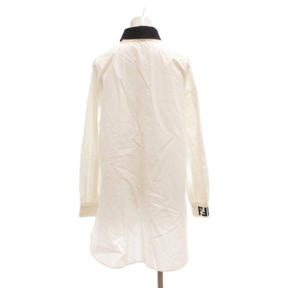 Fendi Shirt Blouse 36 White Double Collar Zucca Pattern FF Logo Rib MG — view 2