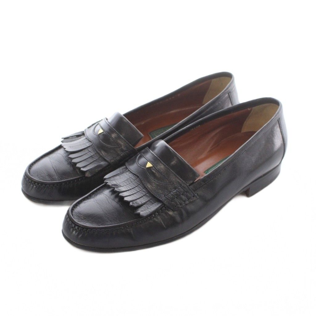 Gucci Loafers Slip on Leather 41.5 Black with Fringe with RI