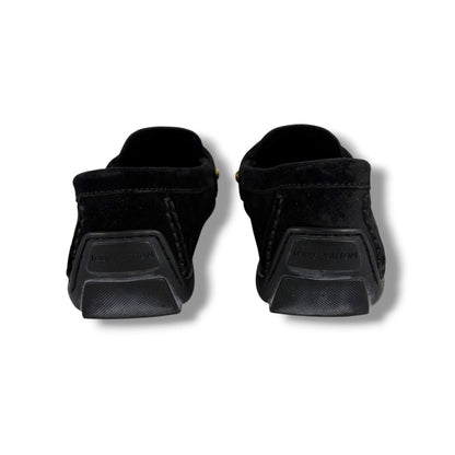 Louis Vuitton Flower Motif Loafers Driving Shoes Black Noir Suede Leather — view 5