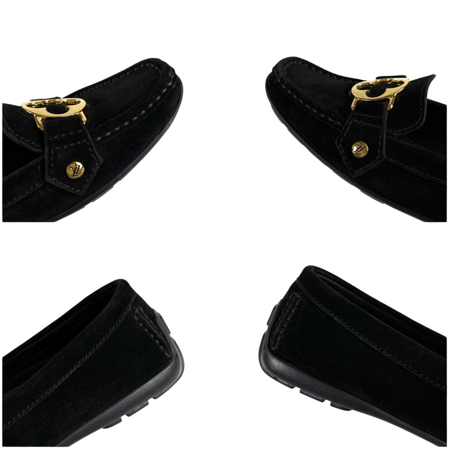 Louis Vuitton Flower Motif Loafers Driving Shoes Black Noir Suede Leather — view 8