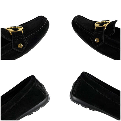 Louis Vuitton Flower Motif Loafers Driving Shoes Black Noir Suede Leather — view 8