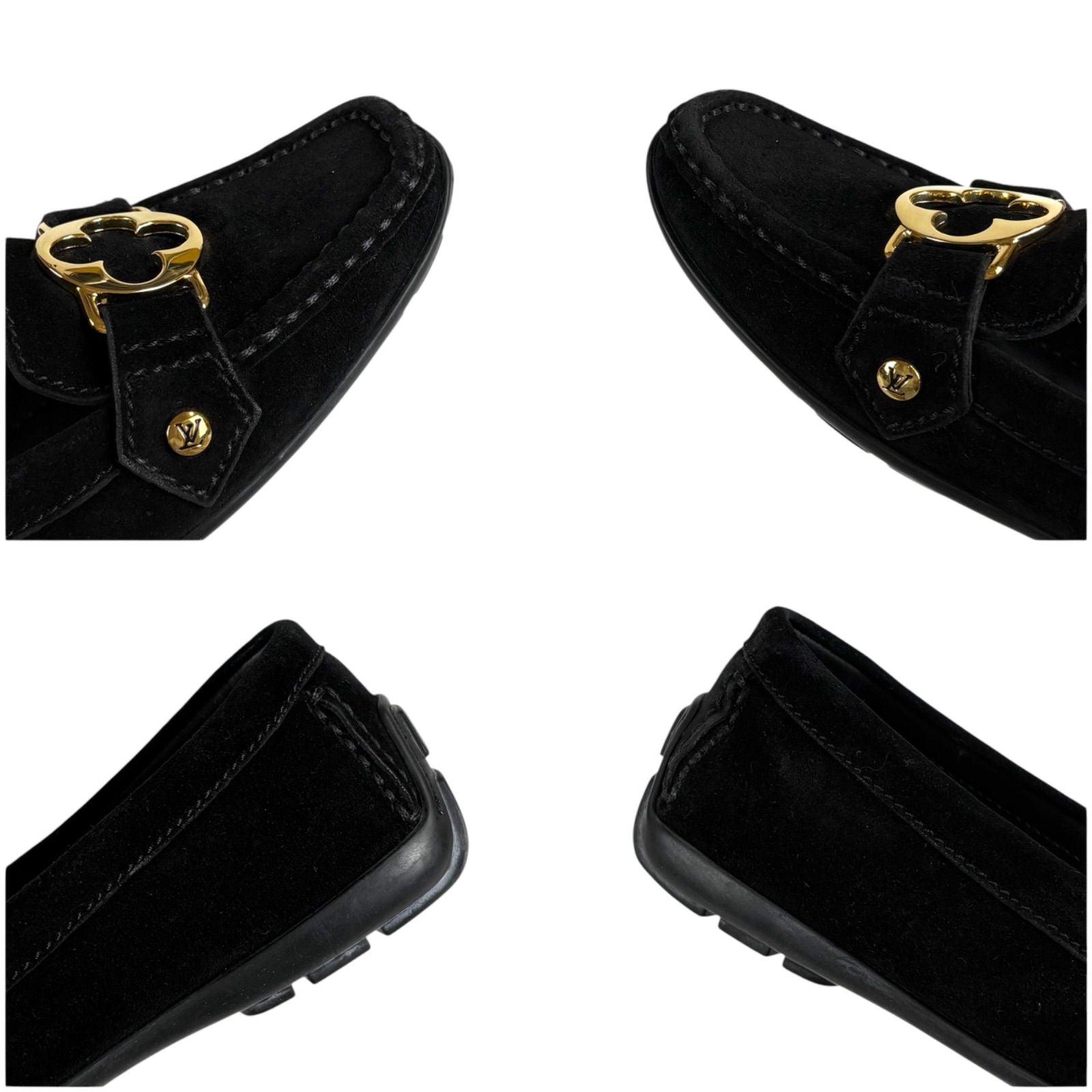 Louis Vuitton Flower Motif Loafers Driving Shoes Black Noir Suede Leather — view 7