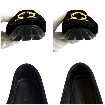 Louis Vuitton Flower Motif Loafers Driving Shoes Black Noir Suede Leather — view 9